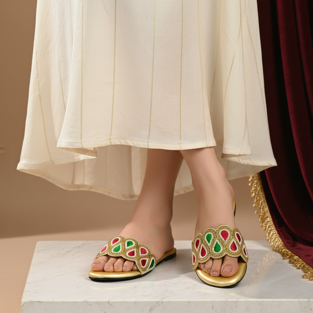 Gold Multicolour Flat Modern Slides | S215F-GM
