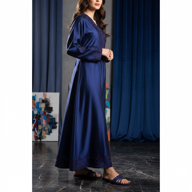 Safa Navy Blue Flat Finely Crafted Slippers | S231F-NVY