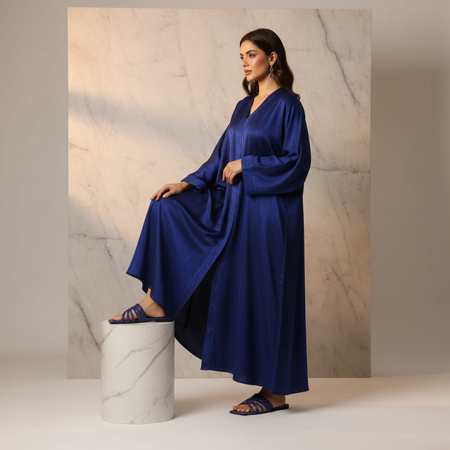 Navy Blue Flat Crystal Embellished Slippers | S232F-NVY