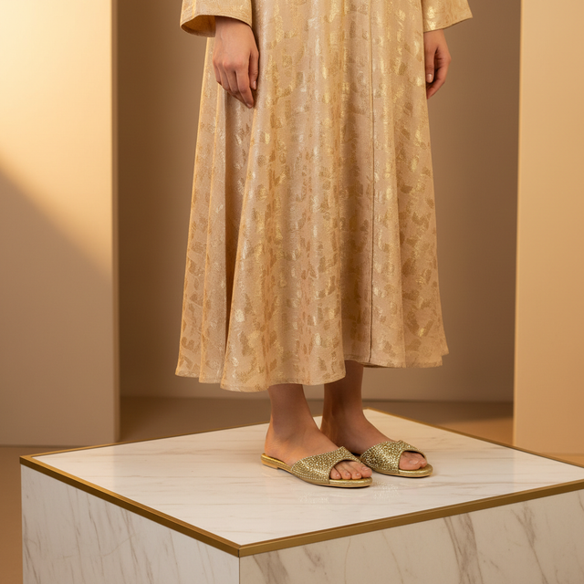 Zahra Bronze Flat Droplet Style Slippers | S236F-BRZ