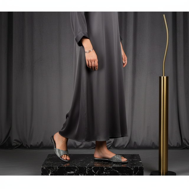 Zahra Grey Flat Droplet Style Slippers | S236F-GR