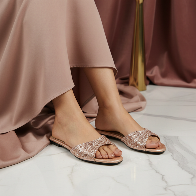 Zahra Rose Flat Droplet Style Slippers | S236F-R