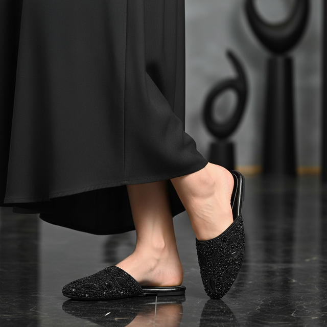 Black Flat Natural Slippers | S247F-B