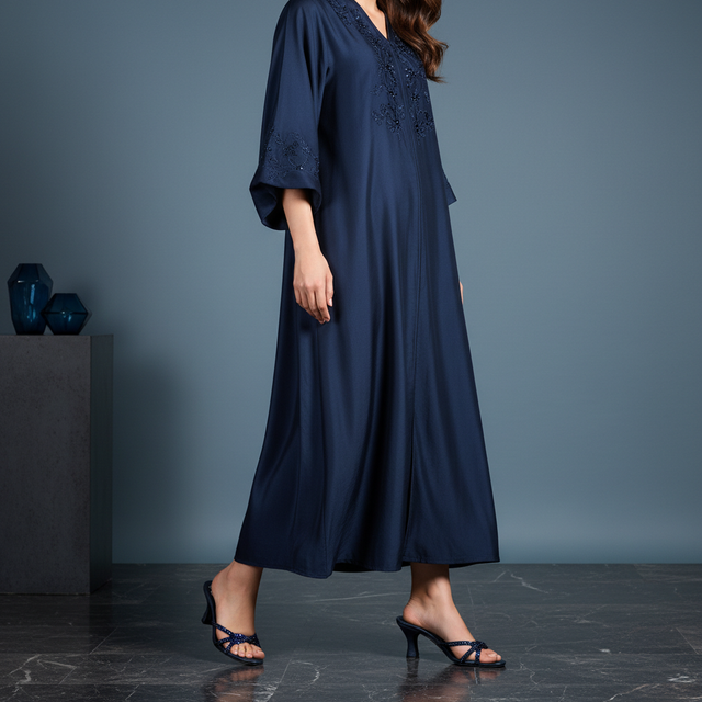 Navy Blue 3in Flared Heel Bowtie Slip-On Sandals | S249H-NVY
