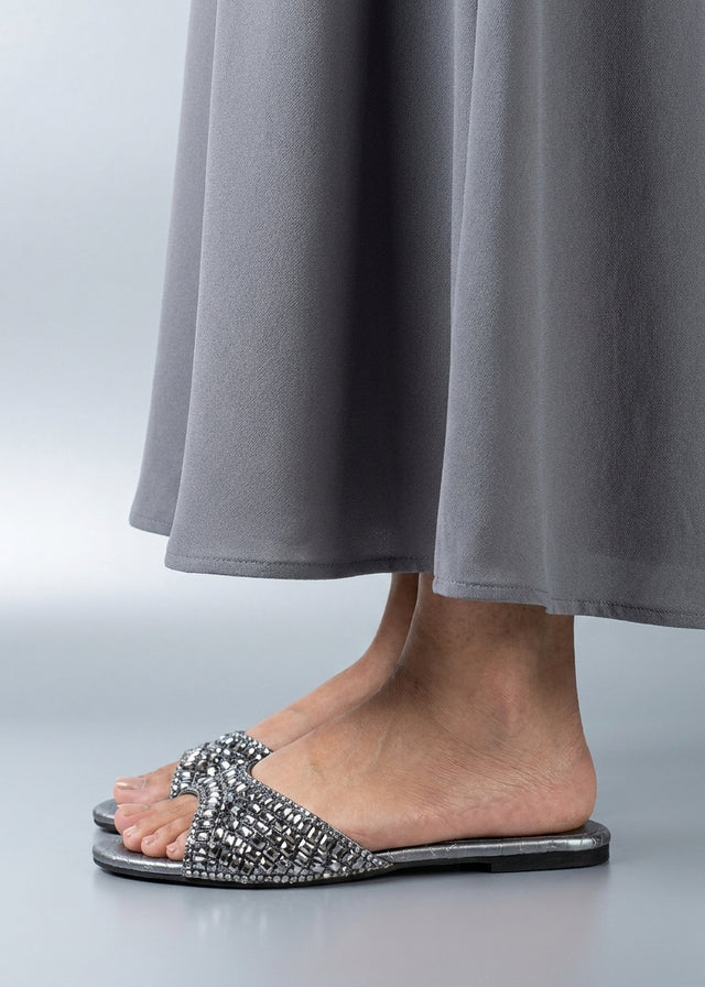 Haya Grey Flat Brilliant Slides | S250FF-GR