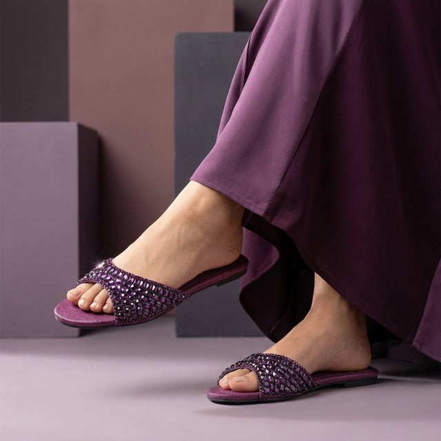 Haya Purple Flat Brilliant Slides | S250FF-PRP