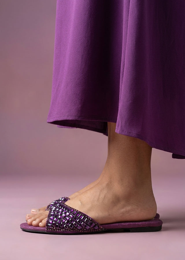 Haya Purple Flat Brilliant Slides | S250FF-PRP