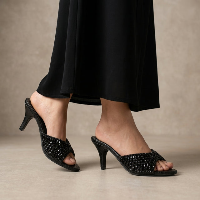 Haya Black 3in Stiletto Heel Brilliant Sandals | S250H-B