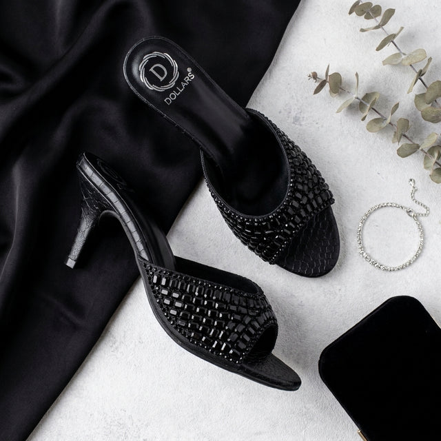 Haya Black 3in Stiletto Heel Brilliant Sandals | S250H-B
