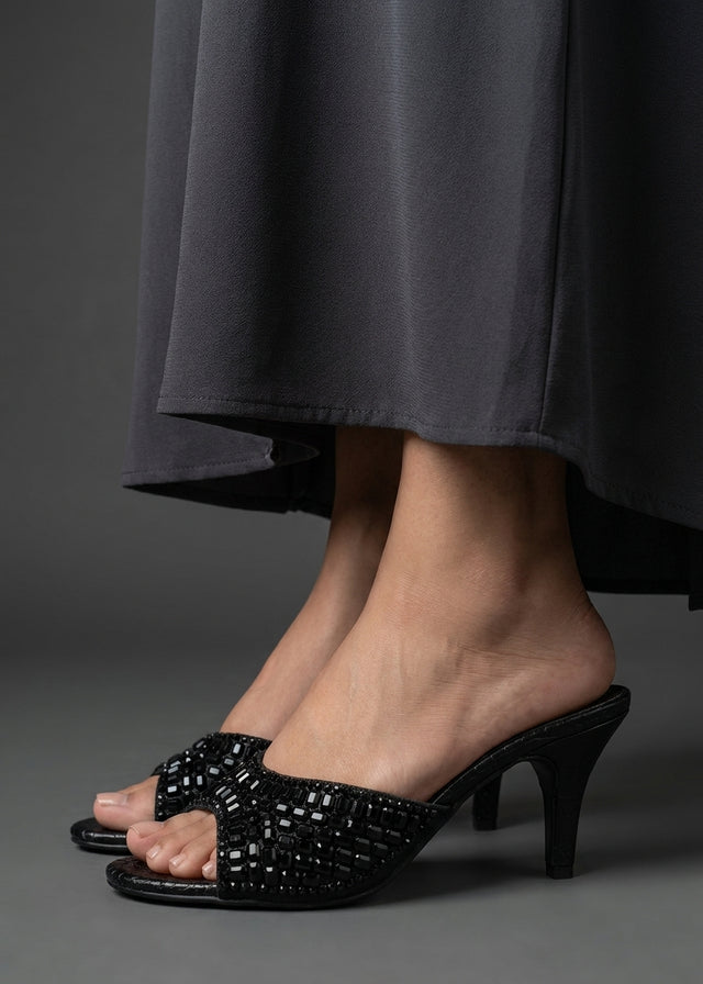 Haya Black 3in Stiletto Heel Brilliant Sandals | S250H-B