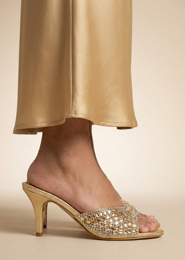 Haya Gold 3in Stiletto Heel Brilliant Sandals | S250H-G