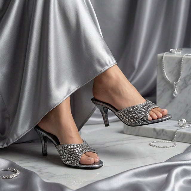 Haya Grey 3in Stiletto Heel Brilliant Sandals | S250H-GR