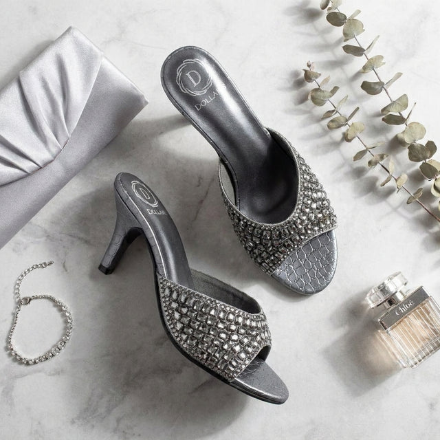 Haya Grey 3in Stiletto Heel Brilliant Sandals | S250H-GR