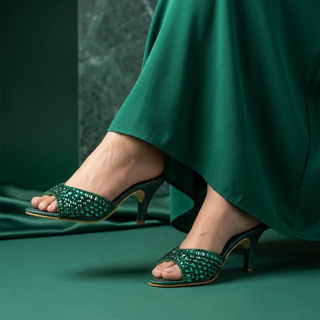 Haya Green 3in Stiletto Heel Brilliant Sandals | S250H-GRN