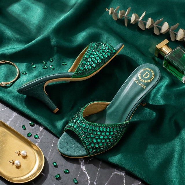 Haya Green 3in Stiletto Heel Brilliant Sandals | S250H-GRN