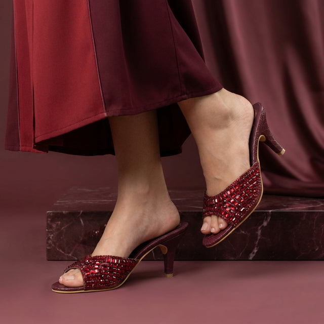 Haya Maroon 3in Stiletto Heel Brilliant Sandals | S250H-MAR