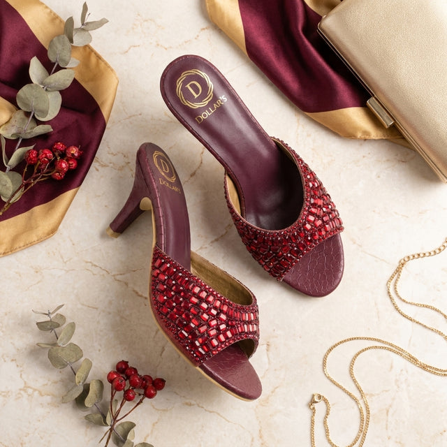 Haya Maroon 3in Stiletto Heel Brilliant Sandals | S250H-MAR