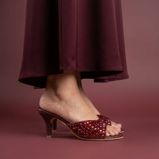 Haya Maroon 3in Stiletto Heel Brilliant Sandals | S250H-MAR