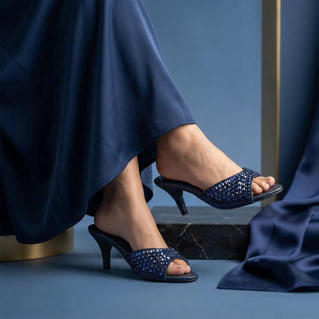 Haya Navy Blue 3in Stiletto Heel Brilliant Sandals | S250H-NVY