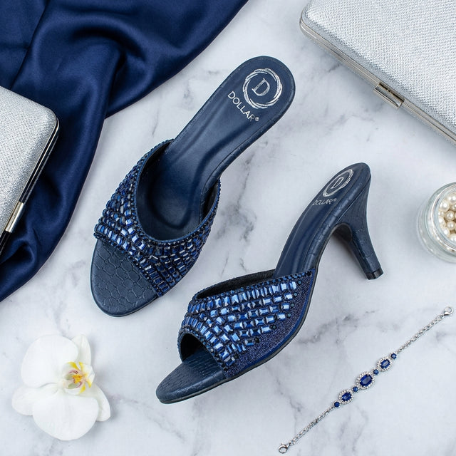 Haya Navy Blue 3in Stiletto Heel Brilliant Sandals | S250H-NVY