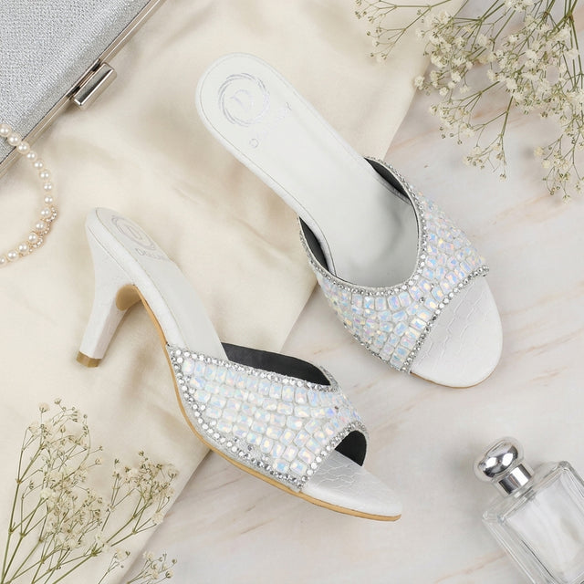 Haya White 3in Stiletto Heel Brilliant Sandals | S250H-W
