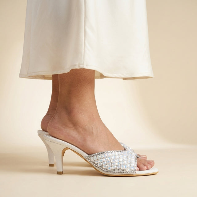 Haya White 3in Stiletto Heel Brilliant Sandals | S250H-W