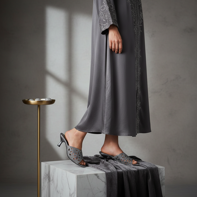 Grey 1.5in Kitten Heel Geometric Style Sandals | S263H-GR