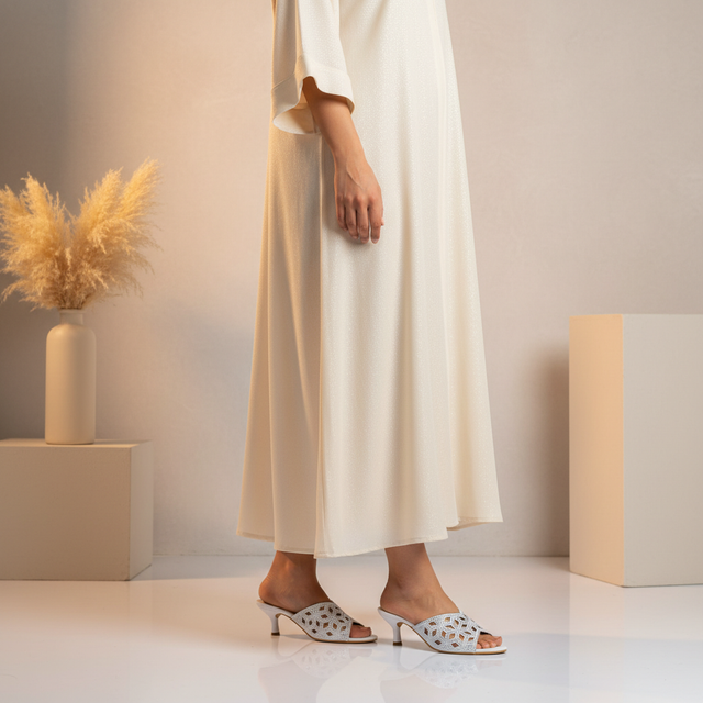 White 1.5in Kitten Heel Geometric Style Sandals | S263H-W