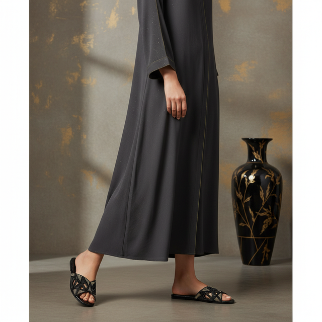 Black Flat Two Tone Slides | S264F-B