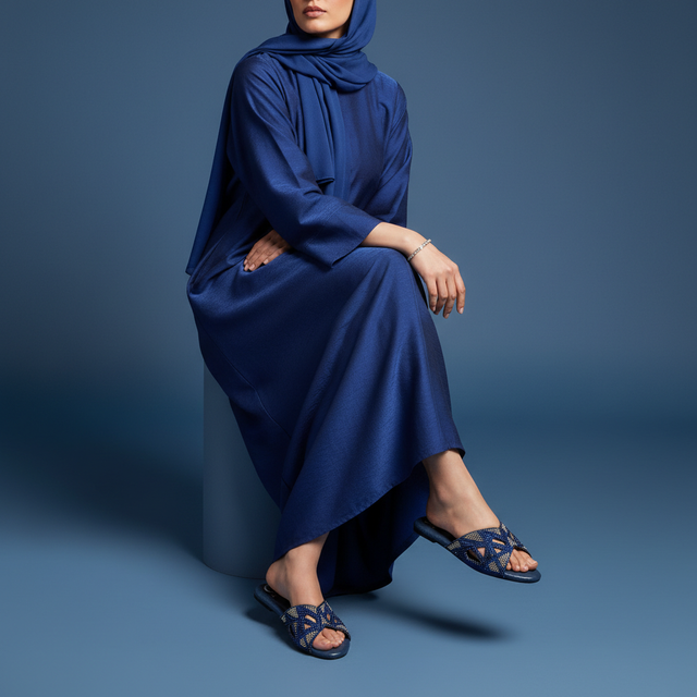 Navy Blue Flat Two Tone Slides | S264F-NVY