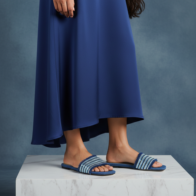 Blue Flat Jeans Slippers | S267F-BLU