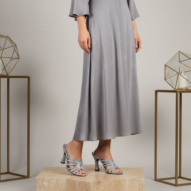 Silver 4in Flared Heel Classic Sandals | S270H-S