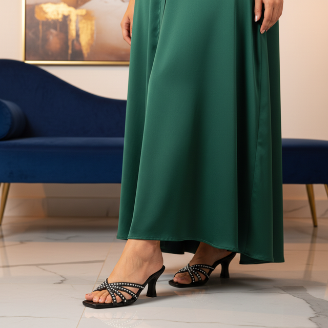 Black 3in Flared Heel Pearl Design Mule Sandals | S273H-B