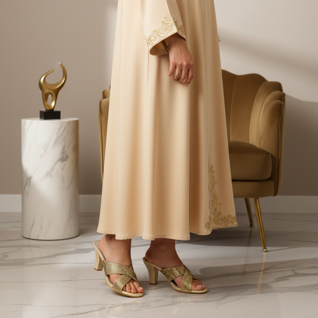 Hana Gold 3in Tall Block Heel Silk Pattern Mule Sandals | S274H-G