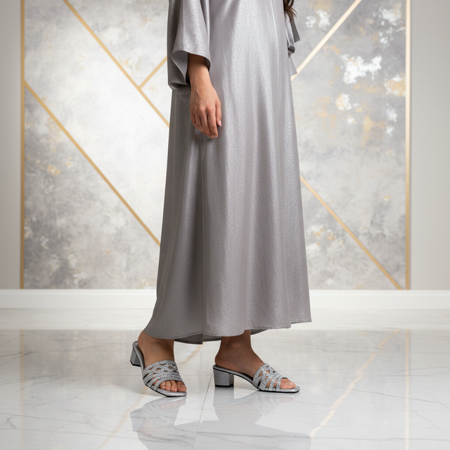 Najma Silver 2in Block Heel Pearl Design Sandals | S275H-S