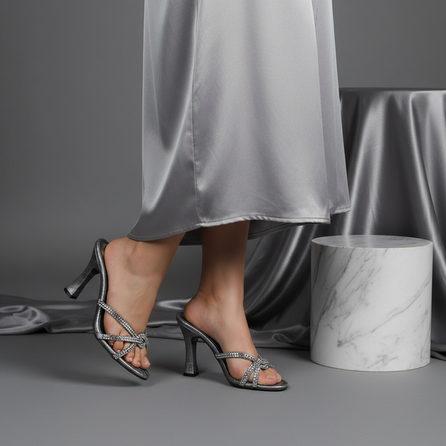 Grey 4in Flared Heel Sandals | S286H-GR