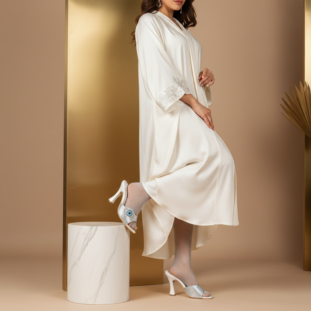 White 3in Flared Heel Evil Eye Slip-On Sandals | S290H-W