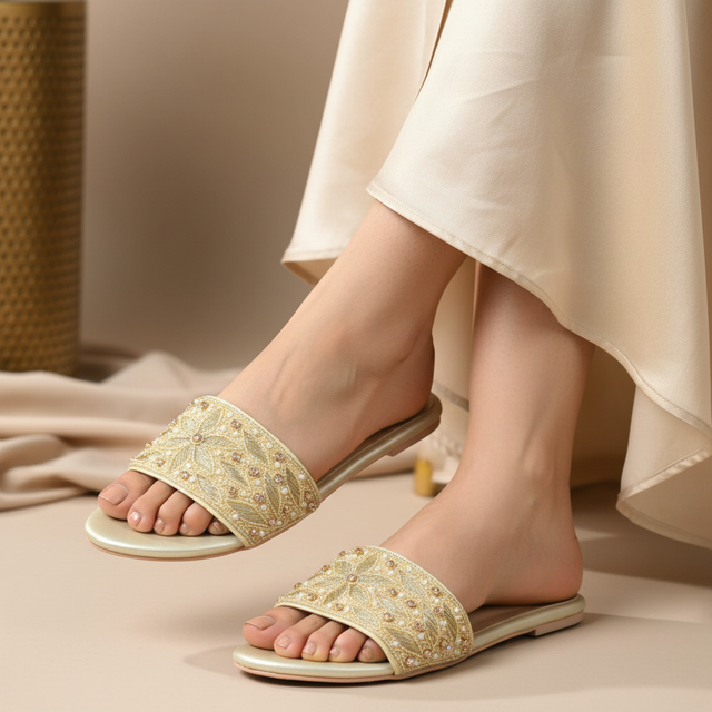 Gold Flat Authentic Slippers | S304F-G