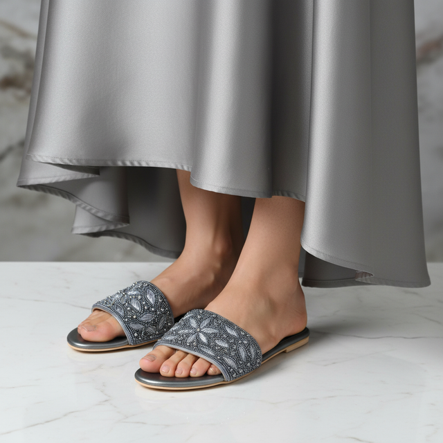 Grey Flat Authentic Slippers | S304F-GR