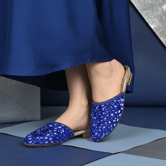 Blue Flat Glamorous Slip-Ons | S310F-BLU