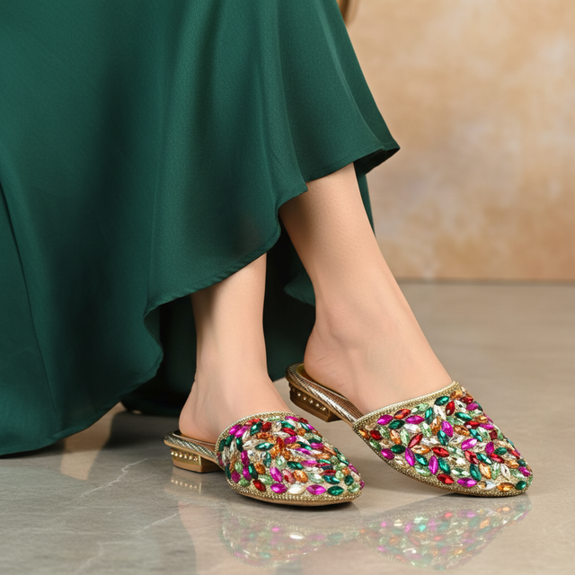 Gold Multi Flat Glamorous Slip-Ons | S310F-GM
