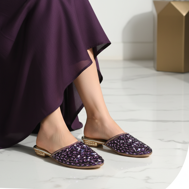 Purple Flat Crystal Encrusted Slides | S310F-PRP