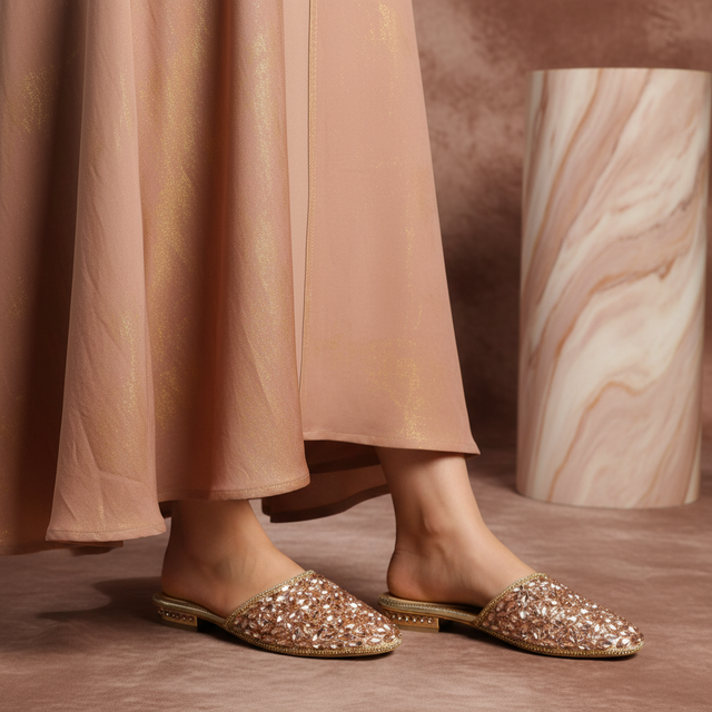 Rose Flat Crystal Encrusted Slip Ons | S310F-R