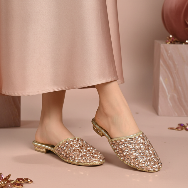 Rose Flat Crystal Encrusted Slip Ons | S310F-R