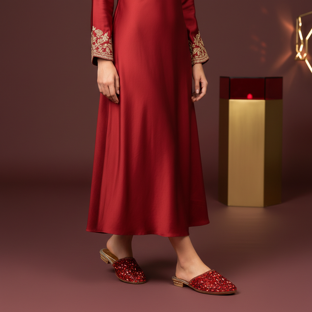 Red Flat Glamorous Slip-Ons | S310F-RED