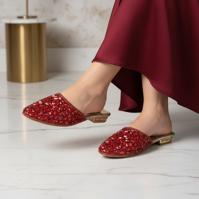 Red Flat Glamorous Slip-Ons | S310F-RED