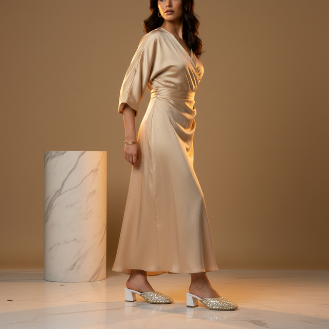 Cream 2in Sculpted Block Heel Glamorous Sandals | S310H-C