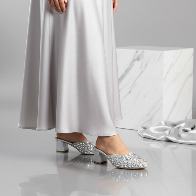 Silver 2in Sculpted Block Heel Glamorous Sandals | S310H-S
