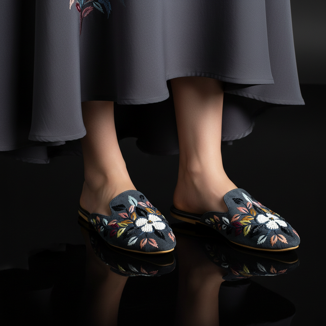 Grey Flat Floral Pattern Slip-Ons | S311F-GR