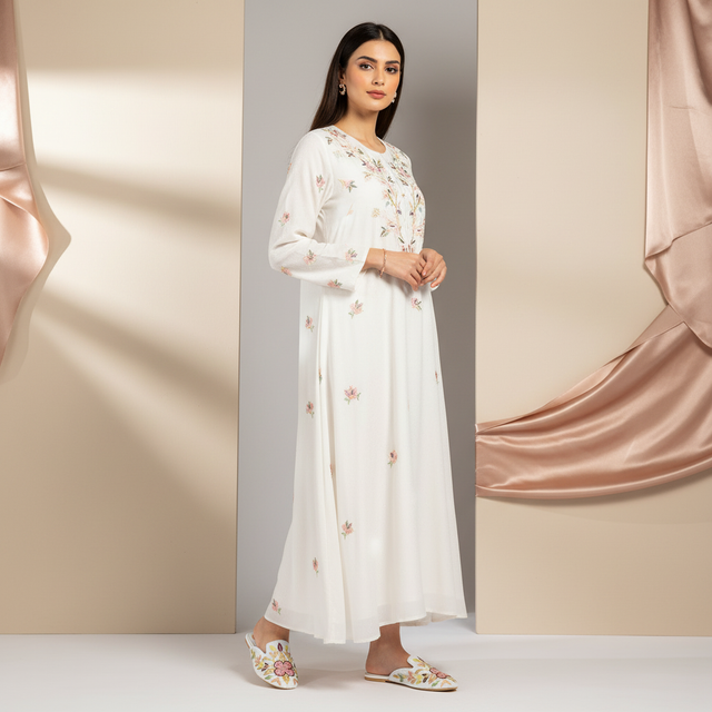 White Flat Floral Pattern Slip-Ons | S311F-W